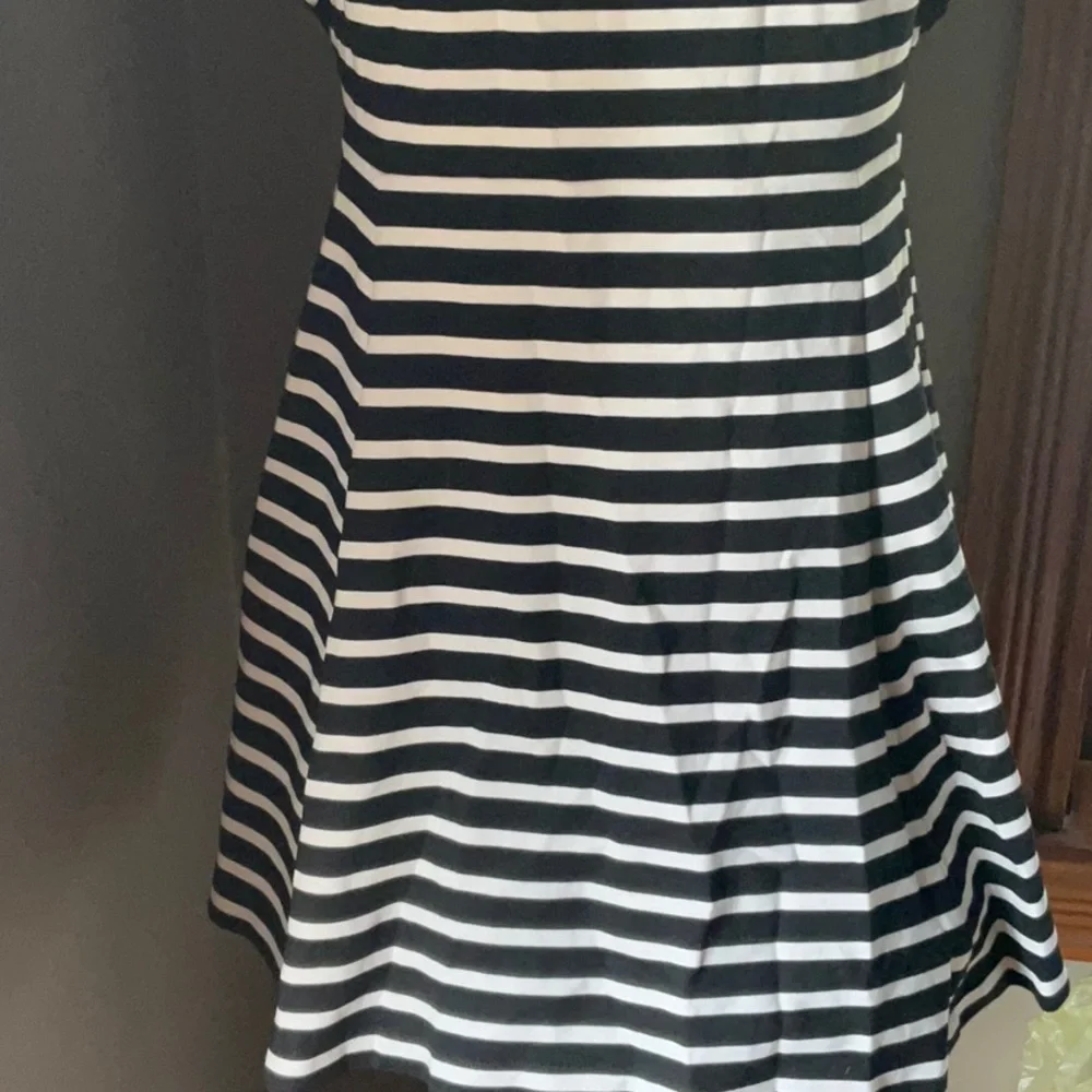 kate spade Black & White Striped Flutter-Sleeve Dress